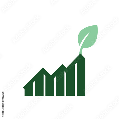 Dark Green Line Chart Mint Leaf Economy Logo Vector