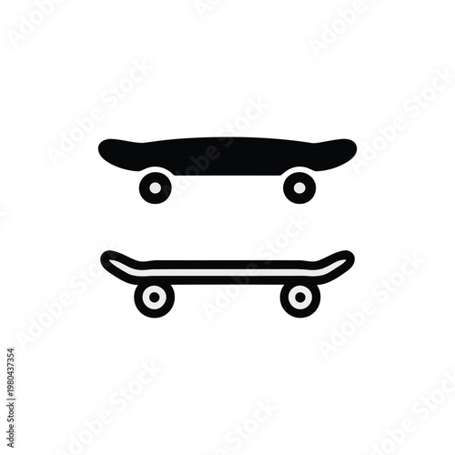 Skateboard icons set, street skating competition graphic, sports festival banner, skate park jam poster, summer camp session, action sports design