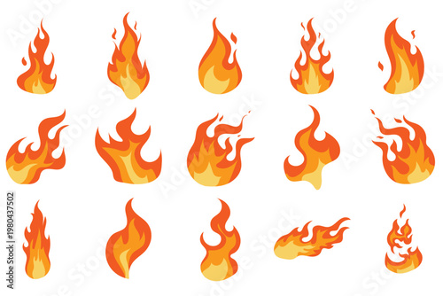 Flat Vector Fire and Flame Icon Set for Hot Promo and Energy Concept