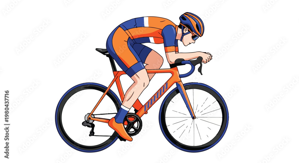 Fototapeta premium Cyclist in aerodynamic racing position on a sleek road bike.