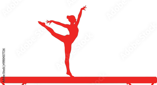 Graceful ballerina in a poised arabesque pose on a beam