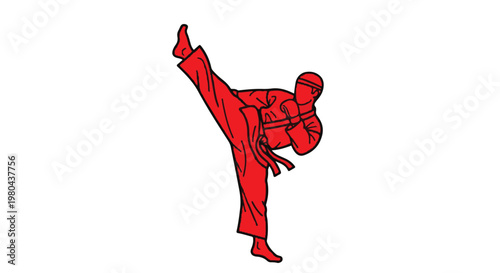 Dynamic martial arts practitioner executing a high kick in mid-air