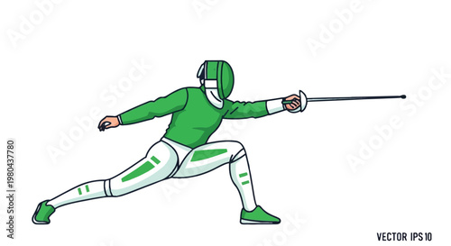 Fencer in action demonstrating a lunge attack with a foil sword