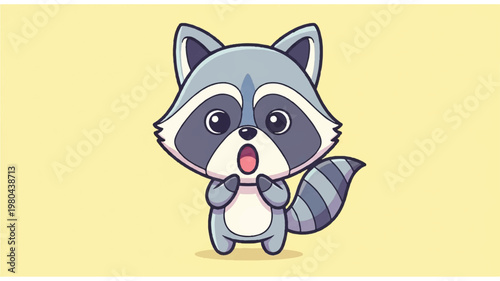 Cute cartoon raccoon standing upright smiling.