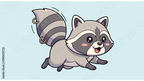 Cute cartoon racoon running happily outside.
