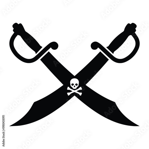 Crossed Pirate Swords Shape Icon Silhouette Vector black design on a white background