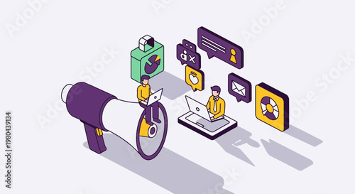 Isometric Digital Marketing and Online Promotion Concept