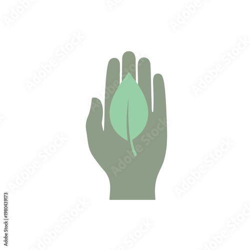 Sage Green Hand Mint Leaf Organic Care Logo Vector