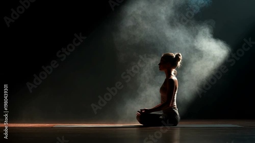 Serene Yoga Practice in Dimly Lit Studio