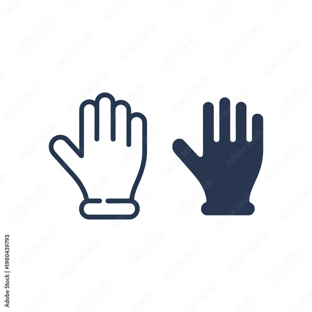 Obraz premium Medical gloves pair icon, protective handwear, hospital hygiene symbol, safety training poster, clinic supplies, sterile latex alternative, health care design