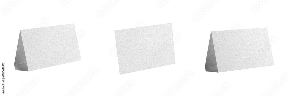 Fototapeta premium Set of Blank White Table Tent Cards Mockup Isolated on White Background PNG