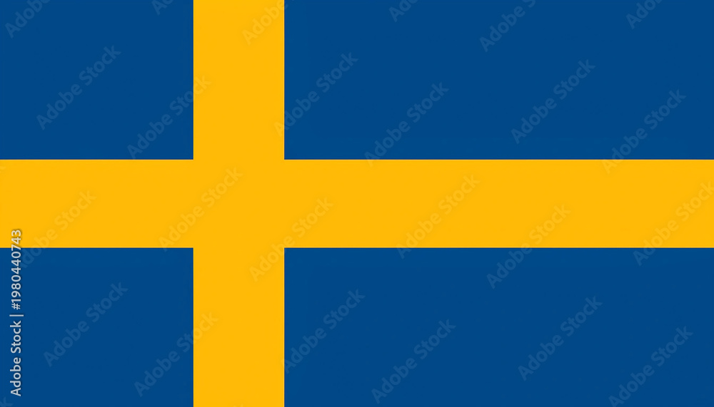 Naklejka premium Sweden flag close-up featuring the yellow Nordic cross on a blue background. High-resolution Swedish national flag texture for Scandinavian heritage and design