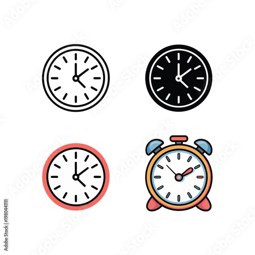 Free Download Clock icons collection, wall clock alarm stopwatch set, classroom poster, office branding, schedule event graphic, daily routine vector illustration - GFXLoad