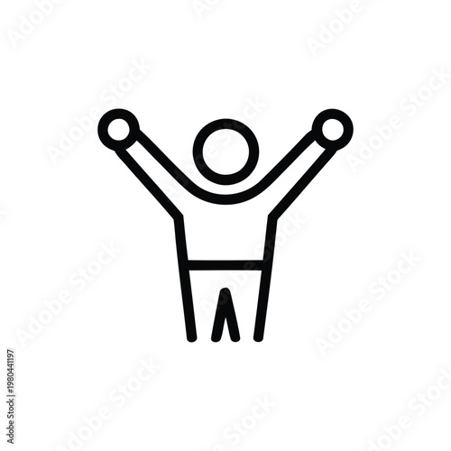 Celebration success person icon with raised arms, human figure achievement symbol, motivation, goal reached, wellness coaching, inspirational messaging graphics