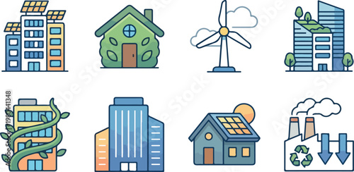 Eco friendly cityscape with renewable energy and sustainable buildings