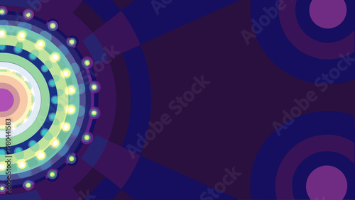 Futuristic portal illustration with glowing neon circles on dark blue background for tech and science concepts