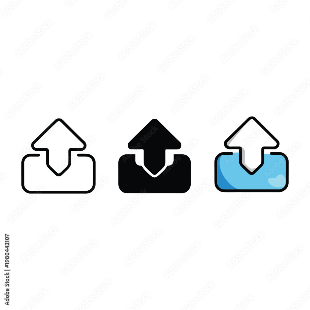 Obraz premium Upload arrow icons collection, file transfer symbol, website resource update, content publishing workshop, cloud service branding, vector illustration for development