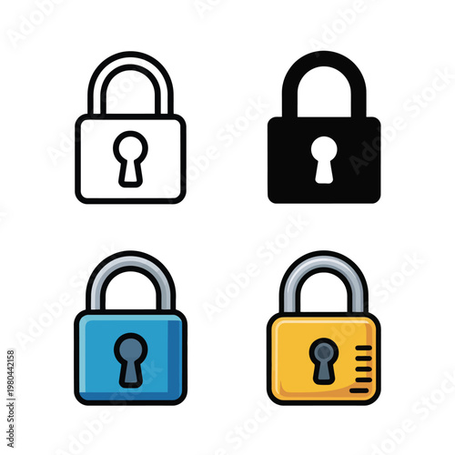Security padlock icon set with closed locks and keyhole, privacy protection graphics for login screens, account safety, data access