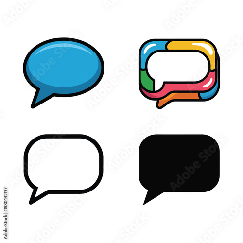 Speech bubble icon set with rounded chat balloons, messaging comment symbols for forum posts, help center, customer communication app