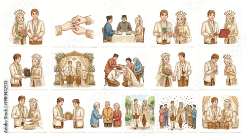 Historical and cultural people collection with traditional clothing and daily activities, detailed vector illustration of heritage lifestyle and community scenes