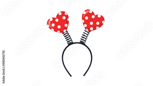 Fun red headband accessory with two spring-mounted hearts decorated with white polka dots for Valentine's Day or parties.