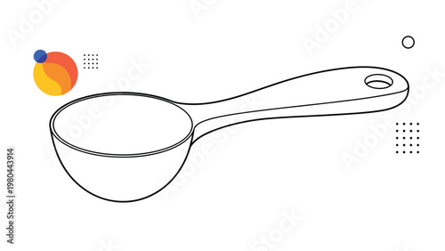 Simple black and white line drawing of a kitchen measuring spoon is shown from an angled perspective against a white backdrop.
