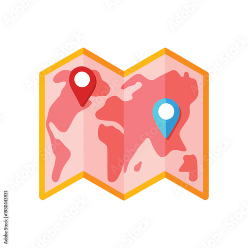 World map with location pins, travel planning icon set, trip route marker, tourism banner, navigation workshop, itinerary design, vector