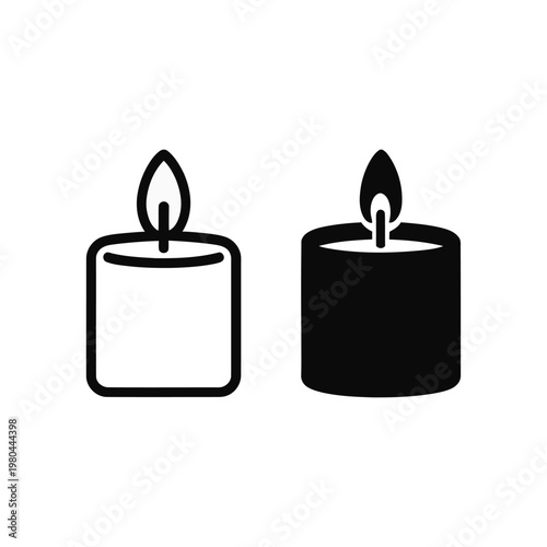 Candle icons set, memorial vigil poster, prayer night event, mindfulness ceremony branding, spa relaxation decor, festival of lights vector illustration