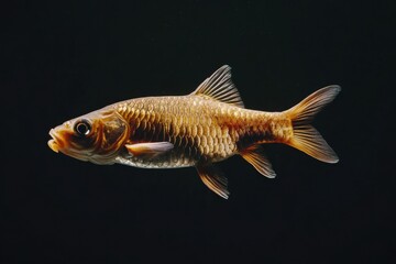 Graceful goldfish swimming elegantly in dark water aquatic habitat nature photography close-up view serenity concept
