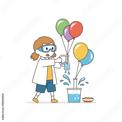 Little Girl Scientist Conducting Science Experiment with Balloons