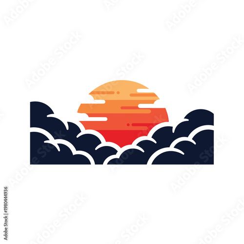 Minimalist Stylized Sunset and Clouds Vector Illustration