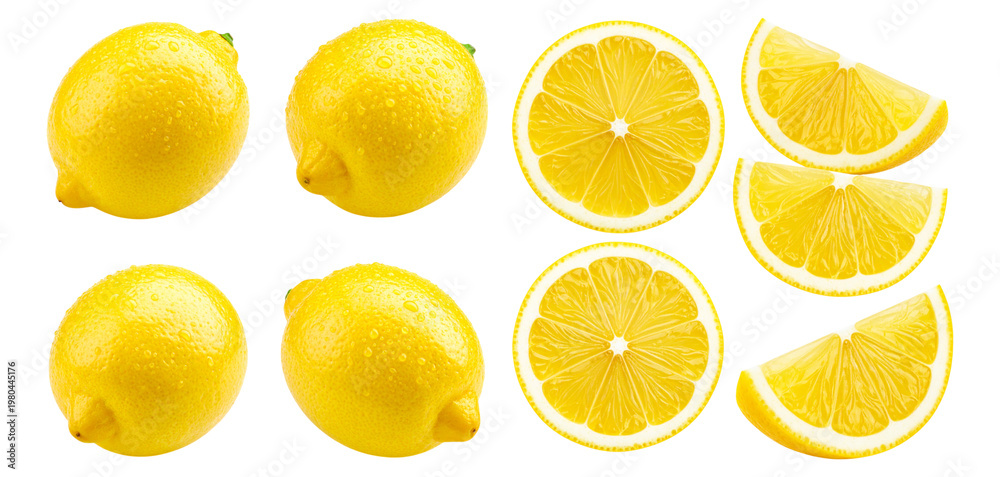 Fototapeta premium Fresh and Juicy Lemons with Slices on a White Background