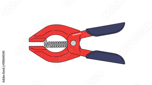 Red and blue plastic spring clamp tool with a metal coil spring, commonly used in carpentry, crafts, and photography studios.
