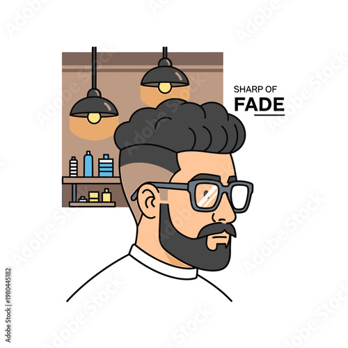 Man with Stylish Fade Haircut and Beard Illustration