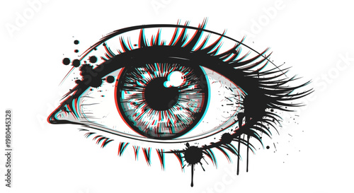 Abstract Eye Illustration with Glitch Effect and Splatter Art
