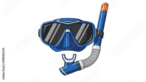 Professional diving equipment featuring a blue snorkel mask and tube set isolated on a plain white background.