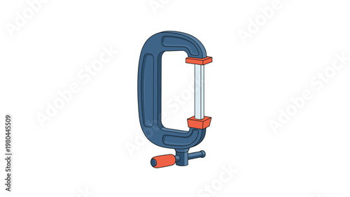 Industrial blue and orange metal C clamp tool for professional woodworking construction and home DIY projects.