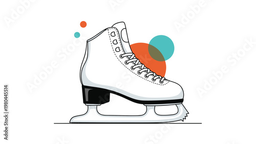 White figure ice skate for winter sports and recreation shown on an abstract decorative background with circles.
