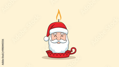 Festive red candle shaped like a smiling Santa Claus head with a lit flame on top for holiday home decoration.