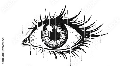 Artistic Eye Illustration with Vertical Lines and Eyelashes