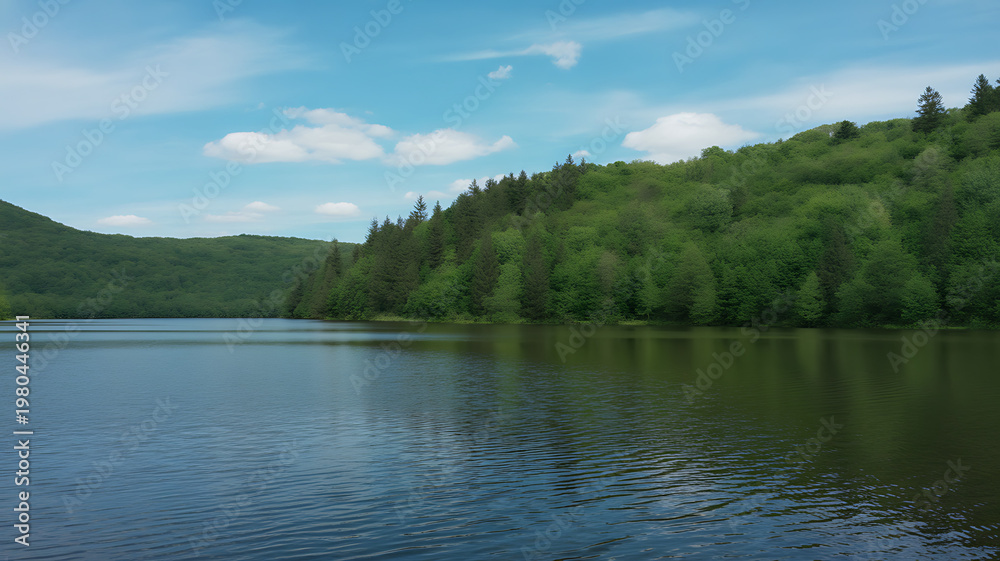 Obraz premium Scenic lake surrounded by lush forest
