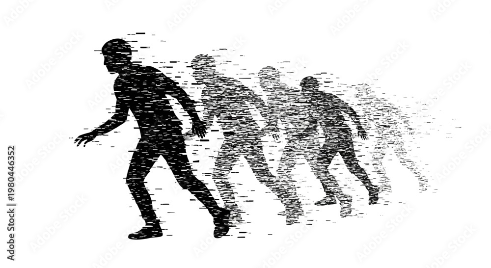 Fototapeta premium Runner silhouette dissolving into motion blur, representing speed and progress