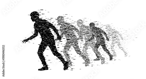 Runner silhouette dissolving into motion blur, representing speed and progress