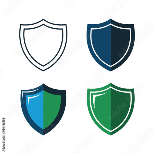 Security shield icons set, network safety badges, cyber defense workshop, antivirus protection seminar, access branding elements, privacy awareness vector illustration