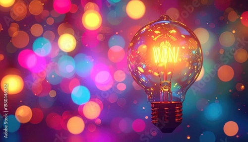 Spark of Inspiration: Glowing Edison Bulb Amidst Vibrant Bokeh Lights