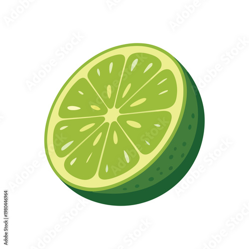 Lime wedge illustration, juicy citrus slice, cocktail garnish element, mojito party menu, summer drink recipe, bar poster vector graphic