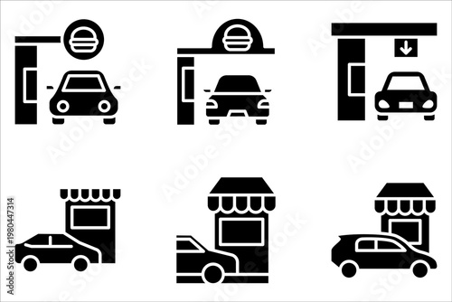 Drive thru icon set, take away, on white background