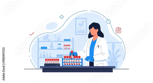 Female Scientist Working in Laboratory with Test Tubes and Equipment