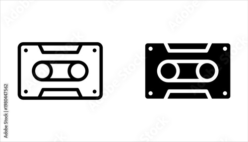 Cassette tape icon set Outline vector logo for web ui on white background