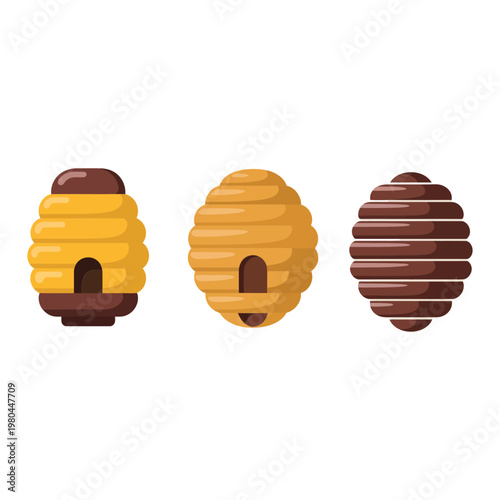 Beehive icons set, apiary equipment symbols, spring honey festival poster, beekeeping workshop branding, pollinator conservation event, vector illustration elements